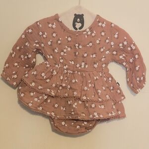 Charming Floral Ruffles Dress Onsie With Bonnet